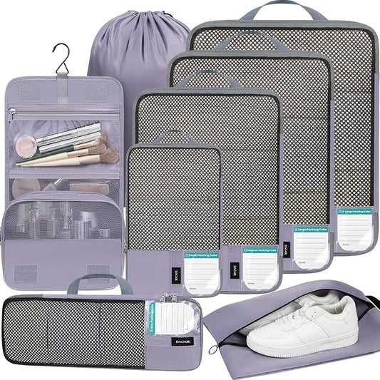 BAGAIL 4 Set/6 Set/8 Set Compression Packing Cubes Travel Accessories Expandable Packing Organizers(HalfMesh,8-Dusty Purple) by BAGAIL