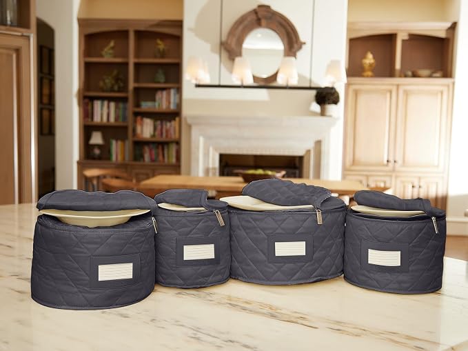Covermates Keepsakes Dish Storage Set – Padded China & Dinnerware Storage Cases with Dividers, Cup & Stemware Storage, Quilted Polyester Protection, ID Window, Slate - Image 4