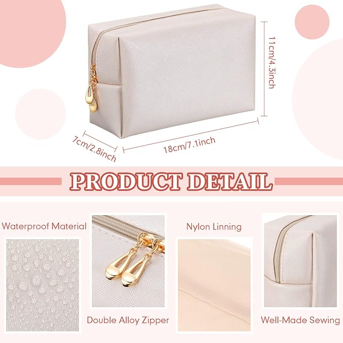 Kigeli Aesthetic Makeup Bags PU Leather Cosmetic Pouches Waterproof Plain Toiletry Bags Makeup Pouches Bulk for Women Party Gift Travel Storage Organizer(Ivory White,7.1 x 2.8 x 4.3 in) - Image 2