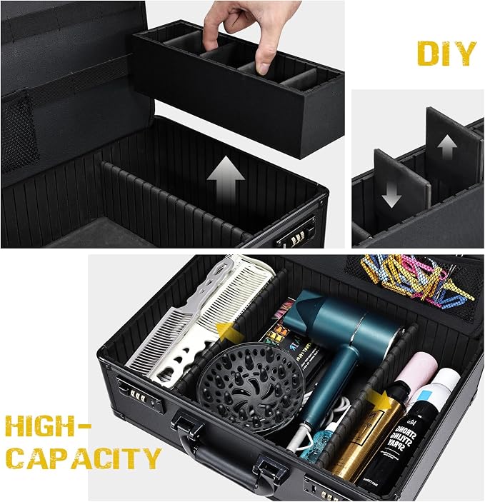 Yueieoun Barber Accessories Case, Profesional Barbers Briefcase Tool Case, Barber Cases for Clippers and Supplies, Hair Scissors Clippers Trimmer Organizer, Barbers Suitcase with Code Lock Black - Image 4