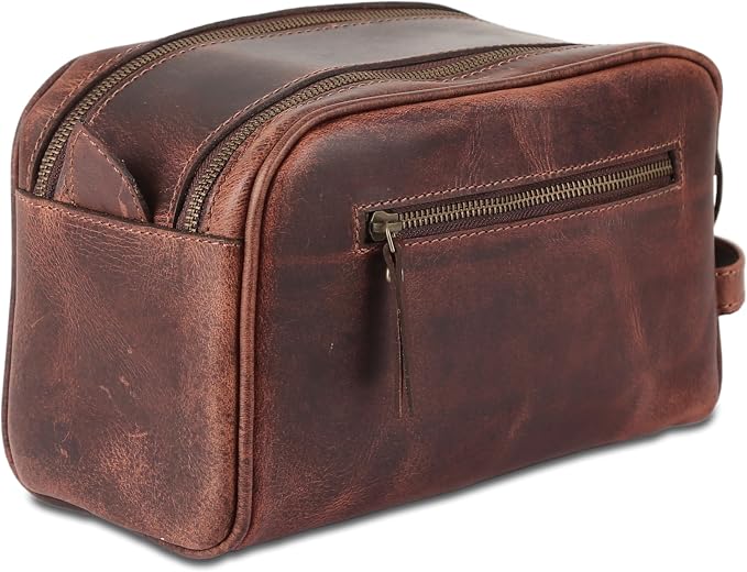 KomalC Travel Toiletry Bag – Premium Leather Dopp Kit for Men & Women with Water-Resistant Lining & Spacious Zippered Organizer - Image 4