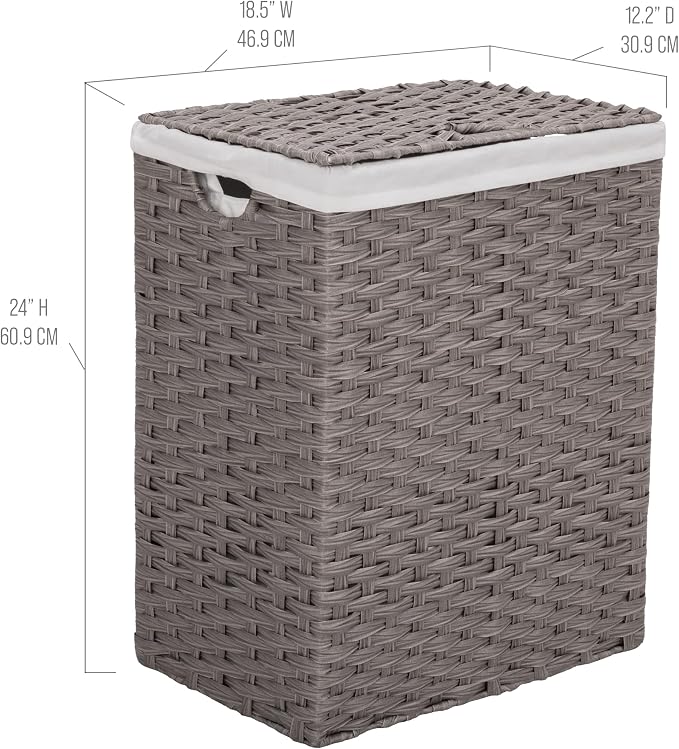 Seville Classics Premium Handwoven Portable Laundry Bin Basket with Carrying Handles, Household Storage for Clothes, Linens, Sheets, Gray, Rectangular Hamper - Image 4