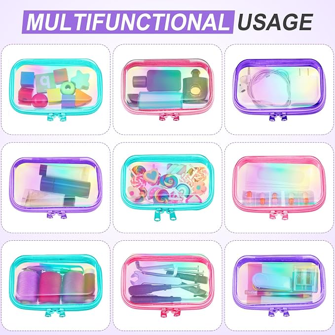 Sanwuta 6 Pcs Clear Hard Zipper Case Plastic Zipper Pouches Transparent Makeup Bag Pencil Case Pouches Toiletry Diaper Bag for Travel Toy Storage Organizer Bins(Holographic,5 x 3 x 2 Inch) - Image 7