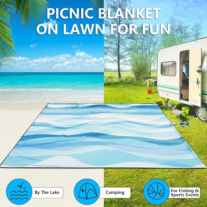 AISPARKY Beach Blanket Waterproof Sandproof Extra Large, Oversized Beach Mat, Quick Drying&Compact&Lightweight, Picnic Blankets Vacation Essentials for Outdoor Beach Camping (79" X 83" (4 Person)) - Image 6