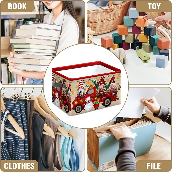 Christmas Baskets - Foldable Fabric Storage Baskets with Handles - Empty Boxes for Gifts and Decoration - Image 7
