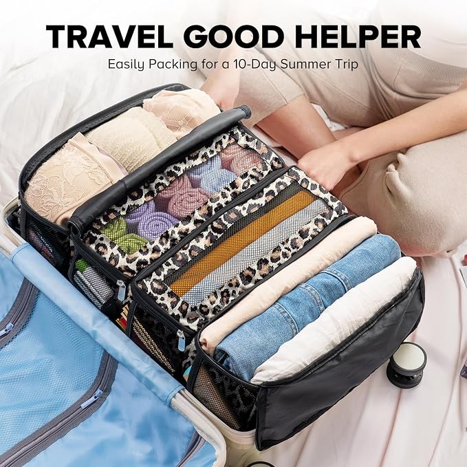 Suitcase Organizer, Travel Luggage Organizer Hanging Shelves Packing Cube Closet/Collapsible Portable Travel Organizer for Carry-on - Image 5