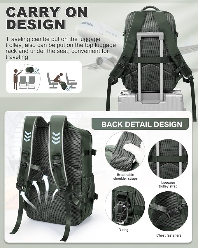 winspansy Vacuum Backpack Travel Essentials with Air Pump Compression Bags for Travel Carry on Flight Approved Seal Vacpack Personal Item Backpack with Vacuum System for Women Men Dark Green - Image 5