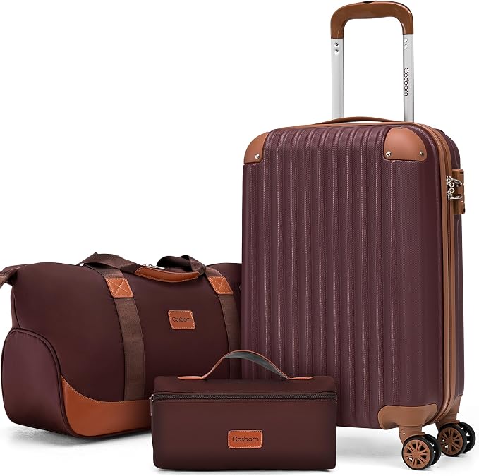 Cosbarn Carry On Luggage Sets 3 Piece, 20 Inch Luggage 22x14x9 Airline Approved with Wheels and TSA Lock, ABS Lightweight Hardshell Travel Suitcase Set with Duffel Bag Travel Bag for Men Women by Cosbarn