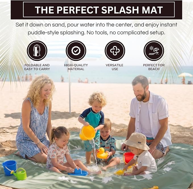 2-in-1 Kids, Baby & Infants Beach Pool & Waterproof Picnic Blanket - Large 6.5' Portable Paddling, Pool & Play Mat & Waterproof Carrying Bag, Outdoor Summer Gear, Toddle Child & Kid Bayside Green Sage - Image 3