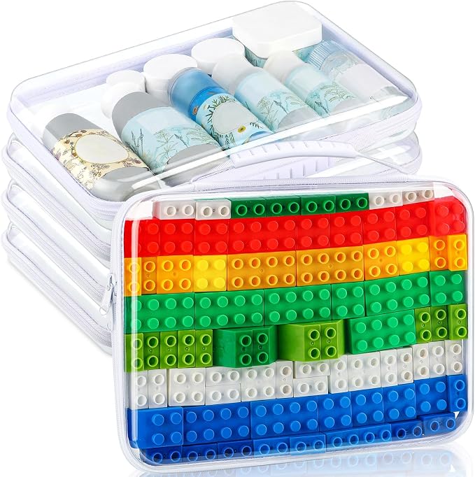 Sanwuta 4 Pcs Clear Hard Zipper Case with Handle Office Storage Cases Hard Plastic Pouches Transparent Bins for Crafts, Snacks, Cosmetics, Puzzles(12.6 x 9 x 2 Inches,White) by Sanwuta