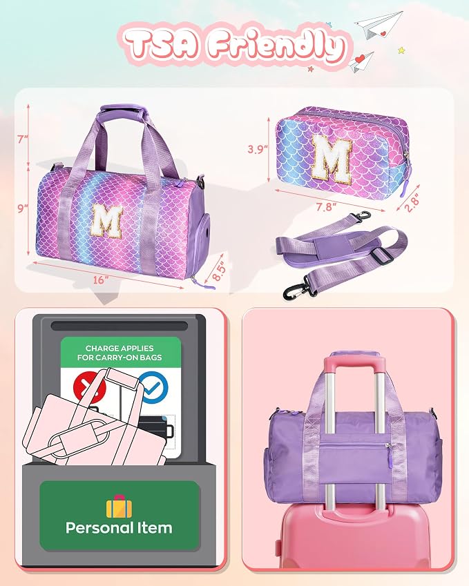 Stuff for Girls-Birthday Gifts for 4 5 6 7 8 9 10 11 12 13 Year Old Girls-Girl Gym Bag with Shoe Compartment, Dance Bags with Makeup Pouch, Preppy Things for Grandkids (Letter E) - Image 3