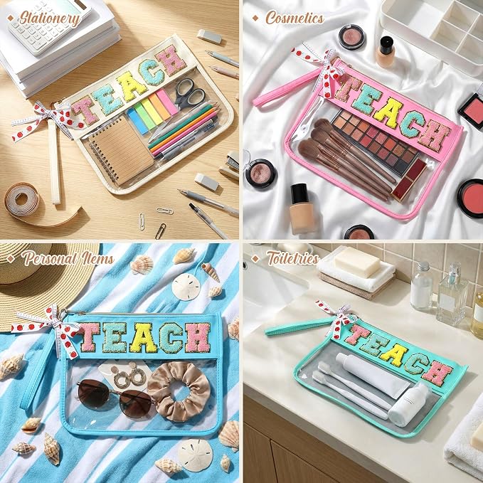 8 Pcs Teacher Appreciation Gifts Teach Chenille Letter Makeup Bag Monogram PVC Clear Zipper Pouch Wristlet Travel Cosmetic Bag Graduation Thank You Teacher Gift for Women(Colorful Letter) - Image 6