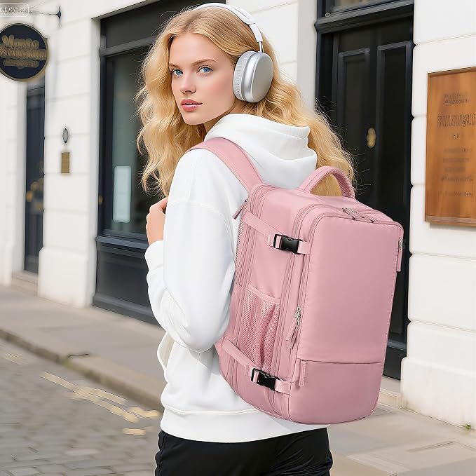 Beraliy Travel Backpack for Women, Airline Approved Bag, Carry On Waterproof Hiking Backpack, 16 inch Laptop Backpack, Overnight Bag, Pink - Image 2