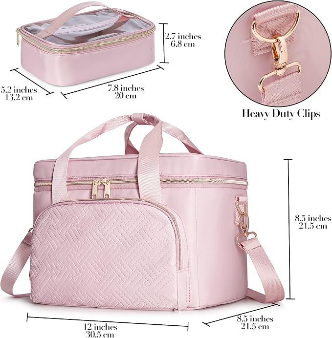 Large Makeup Bag for Women, Cosmetic Case, Travel Makeup Organizer | Large Cosmetic Case with 2 Pouches & Adjustable Dividers, Makeup Organizer Fits Bottle Vertically, Portable Travel Accessory - Image 5