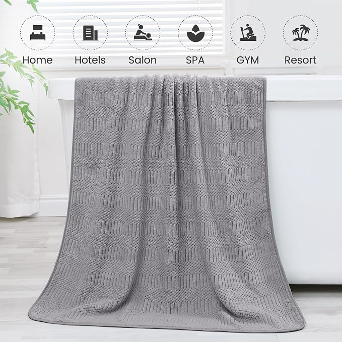 JML Bath Towels Set of 2, 30" x 60", Large Microfier Body Towel for Adult, Oversized, Soft, Super Absorbent, Fast Drying, Use for Sauna, Salon, Gym,Sport, Fitness, Yoga, Diamond Cross Grid Gray - Image 7