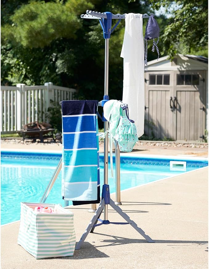 Household Essentials 5012-1 Portable 2-Tier Clothes Drying Rack Tri-pod | Dry Wet Laundry or Hang Clothes | Silver and Blue - Image 3