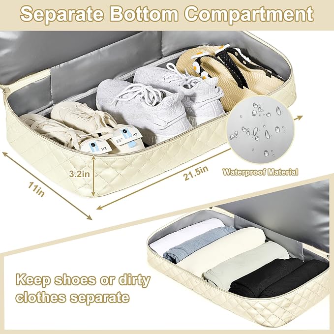 Graduation Birthday Gift for Her, Personalized Initial Weekender Bag for Women 45L Travel Duffle Carry On Quilted, 3PCS Overnight with Cosmetic & Toiletry Bag, Shoe Compartment, Gym Dance Bag for Girl - Image 5