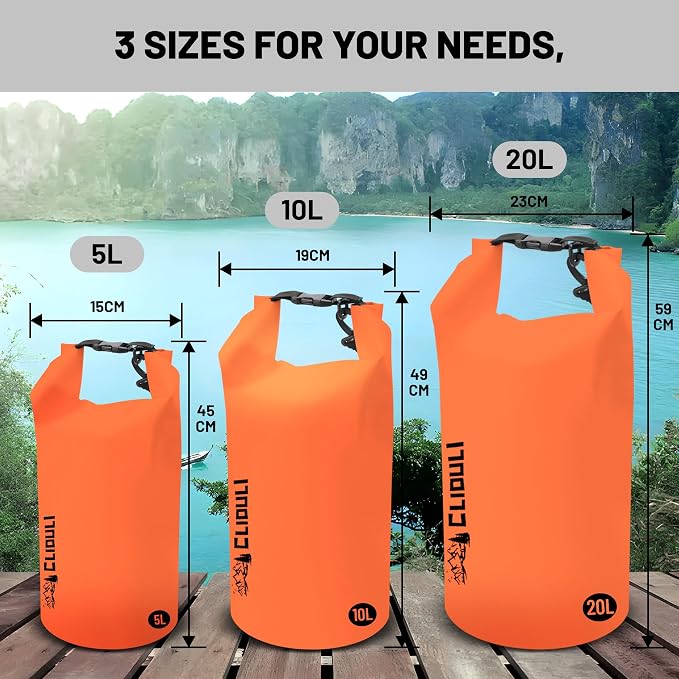 Waterproof Dry Bag,Roll Top Orange Small Waterproof Backpack 2L/5L/10L/20L/30L/40L Floating Lightweight Bags for Kayaking, Boating, Fishing, Swimming Camping with Waterproof Phone Case - Image 6