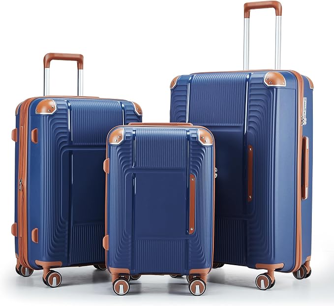 3 Piece Luggage Set PP Hardshell with YKK Zippers, 20/24/28 Inch Suitcases with Detachable Spinner Wheels & Reinforced Corner Guards, Lightweight TSA Lock Nested Set (Navy Blue) by Unknown