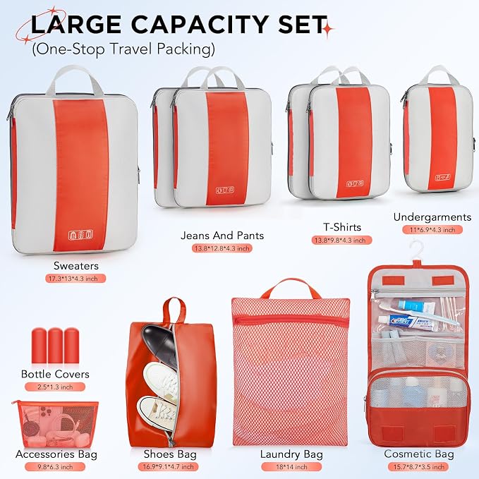 OlarHike Compression Packing Cubes Garment Bags,Orange,10 Set - Image 2