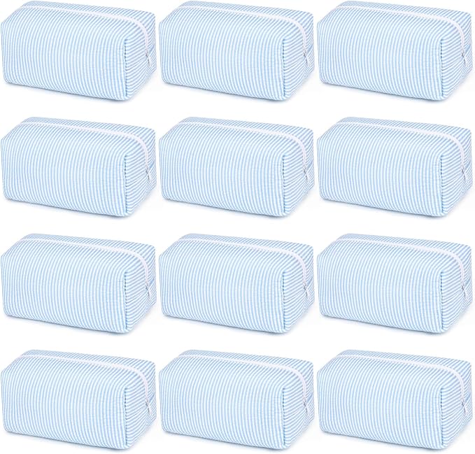 SOIDRAM 12PCS Striped Makeup Bag Preppy Cosmetic Bag Bulk Blue Makeup Pouch Personalize Travel Toiletry Bag Organizer Cute DIY Makeup Brushes Storage Bag for Women by SOIDRAM
