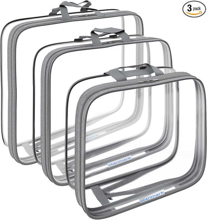 Clear Compression Packing Cubes 3 Set - Bags for Travel - Luggage Cube Organizer - Grey by Olanmark