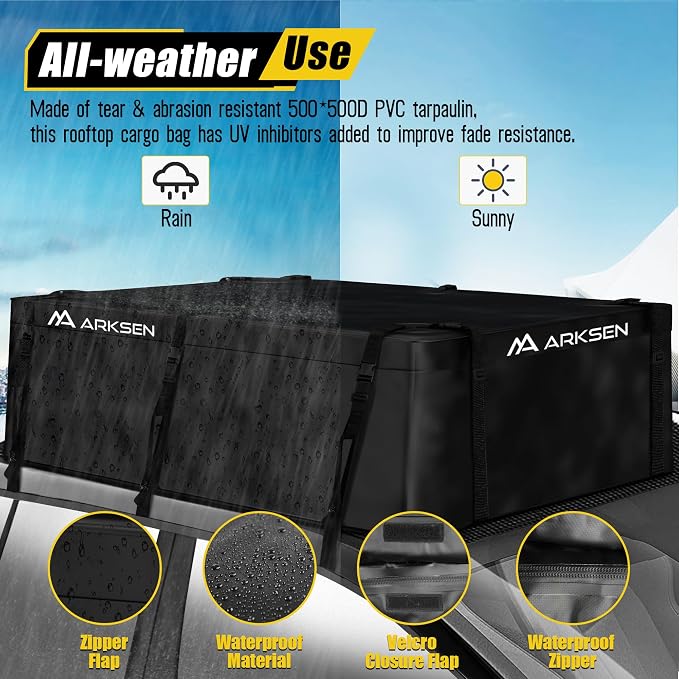 ARKSEN Roof Top Luggage Storage Bag for 64" x 39" Roof Baskets Waterproof 21.5 Cubic Feet (62.2" L x 33.07" W x 18.11" H) with 10 Straps Anti-Slip Mat 6 Door Hooks for All Vehicles with/Without Rack - Image 5