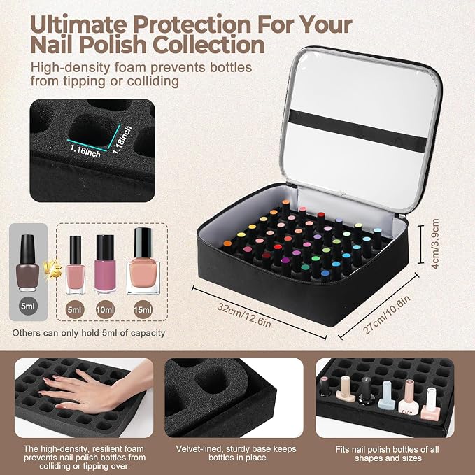 DERSTUEWE Professional Nail Polish Organizer Backpack, Black Storage Case with Multiple Compartments, Portable Travel Carrying Bag for Nail Art Supplies - Image 3
