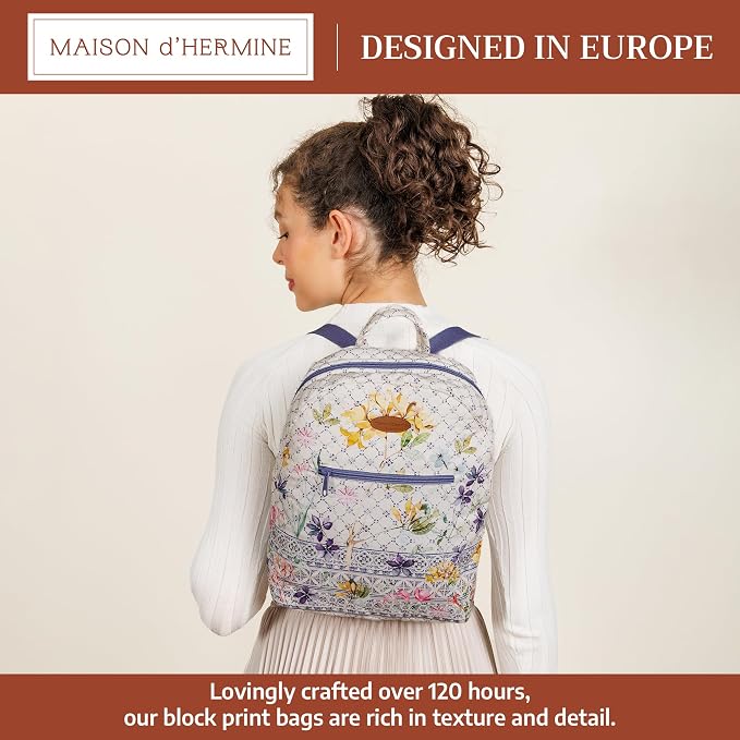 Maison d' Hermine Backpack for Women Men Cotton Shoulder Multipurpose Rucksack with Small Pouch Lightweight Multi Pocket Bag for Travel Work Beach Perfect for Spring Summer (Faience) - Image 2