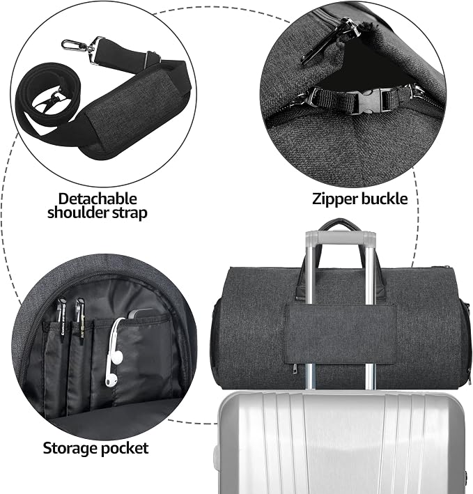 UNIQUEBELLA Travel Garment Duffel Bag, 45L Carry on Suit Bag for Men Convertible Foldable Weekend Bag with Shoe Compartment - Image 5