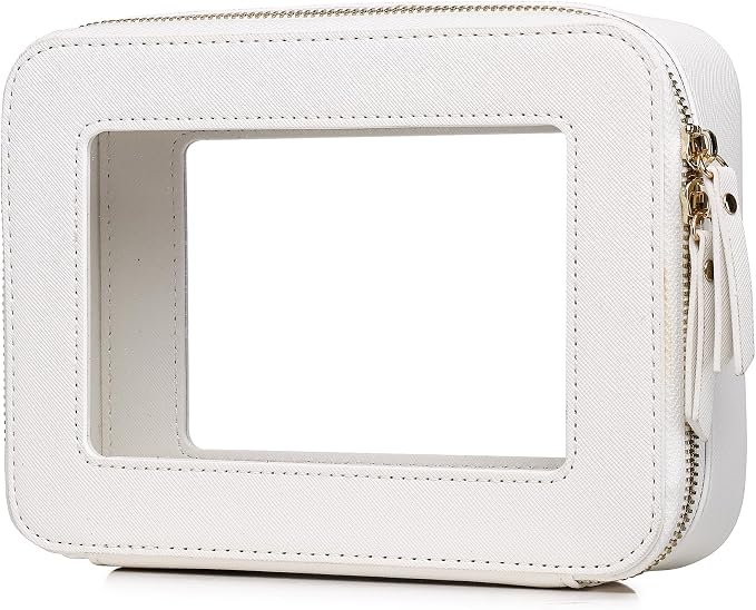 Clear Makeup Bag Women's Waterproof Travel Cosmetic Case and Toiletry Bag Portable Makeup Organizer Bag Car Essential with Zipper (White, M) by LOFOWN