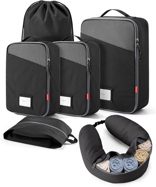 BAGSMART 6 Set Packing Cubes for Travel with Budget Airline Neck Pillow | Travel Essentials, Premium Compression Luggage Organizers for Suitcase, Ultimate Budget Airline Hack, 100% Personal Item Safe by BAGSMART