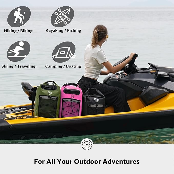 STOVER 5/10/25/30/40L Waterproof Dry Backpack & Phone Case- Large Floating Dry Bag for Kayaking, Travel, Hiking, Fishing, Camping, Motorcycles & Beach, Heavy-Duty Roll Top Men/Women (Pink) - Image 6