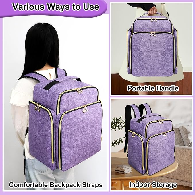Nail Polish Organizer Backpack Holds 126 Bottles& Nail Lamp, Extra Large Nail Kit Supplies Organizer Bag with 3 Removable Cases, Portable Nail Organizers and Storage for Travel (Noble Purple) - Image 5