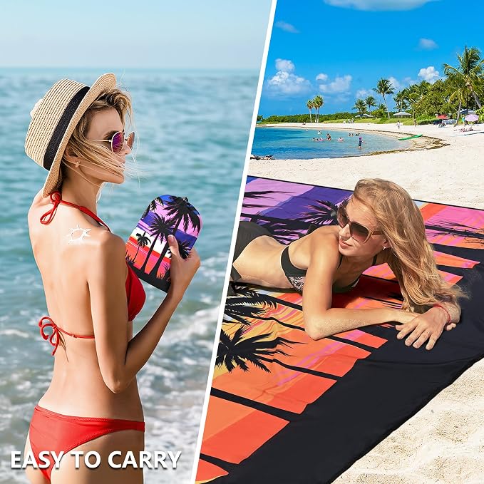 WIWIGO Beach Blanket Waterproof Sandproof Beach Mat 79" X 83"/10'x9'for 2-8 Adults Quick Drying Outdoor Picnic Mat Beach Accessories for Travel, Camping, Hiking - Image 4