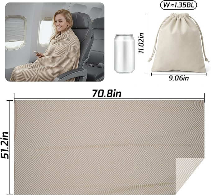 Travel Blanket Airplane - Ultra Soft & Lightweight Knit Design Compact Airplane Blanket,53x72 Inch,Stylish Travel Shawl Wraps for Flights,Office,Home Use,Travel Essentials & Gifts - Image 2
