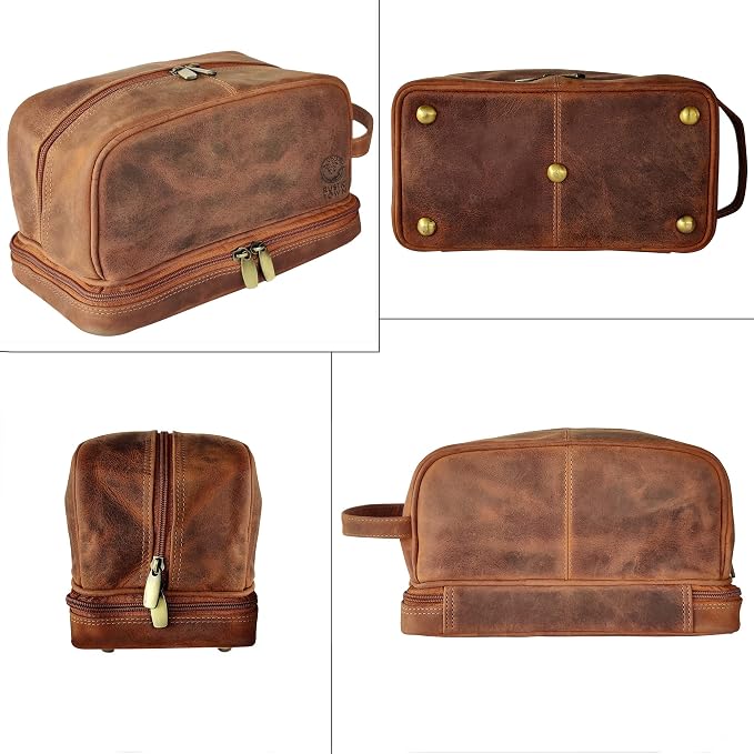 RUSTIC TOWN Leather Toiletry Bag - Waterproof Ditty Kit for Men and Women, Travel Organizer for Full-Size Essentials, TSA Approved - Image 7
