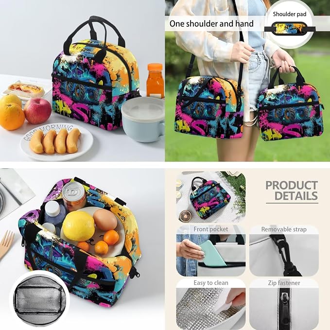 Boys Graffiti Tractor Backpack Set for School & Camping, Portable School Bags with Reusable Lunch Box Bag Pencil Case & Water Bottle Sleeve Teen Kids Bookbag - Image 4