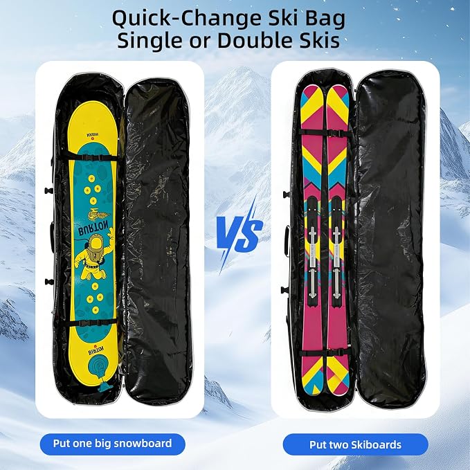 360° Padded Ski and Snowboard Travel Bag, Water-resistant Durable Storage Case for Air Travel and Road Trips - Image 3