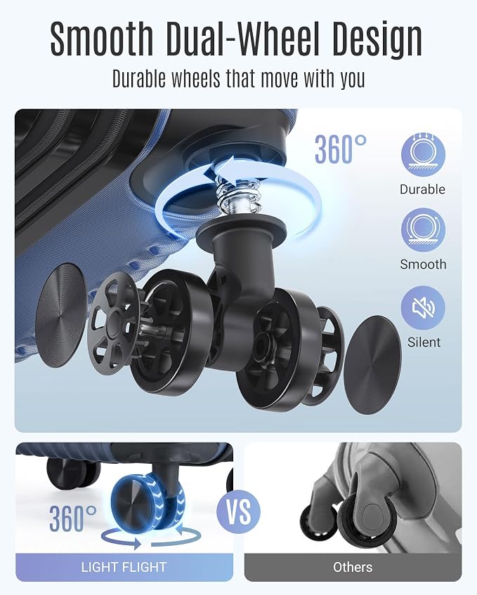 LIGHT FLIGHT 3 Piece Luggage Sets With Spinner Wheels Hardshell TSA Lock | Durability, Spinner Wheels, Hardside Lightweight, TSA Lock, Durable, PC+ABS, Mobility, - Image 4