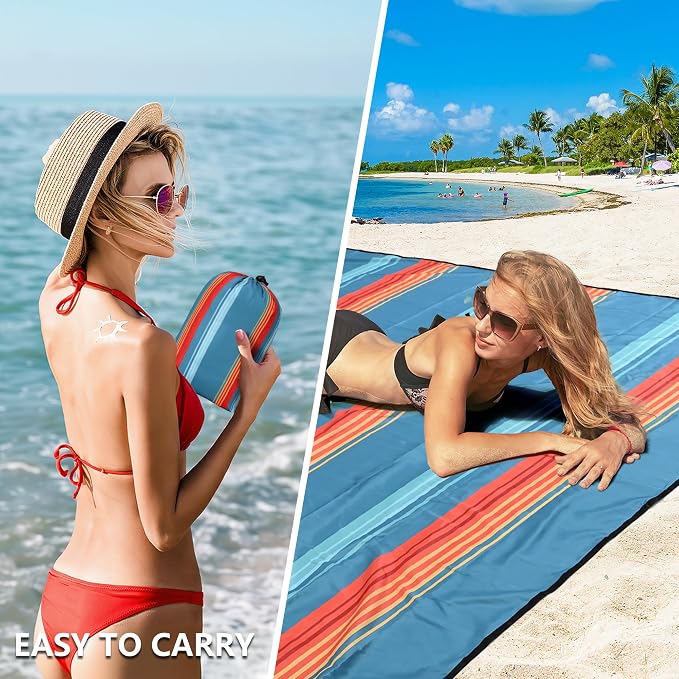 WIWIGO Beach Blanket Waterproof Sandproof Beach Mat 79" X 83"/10'x9'for 2-8 Adults Quick Drying Outdoor Picnic Mat Beach Accessories for Travel, Camping, Hiking - Image 4