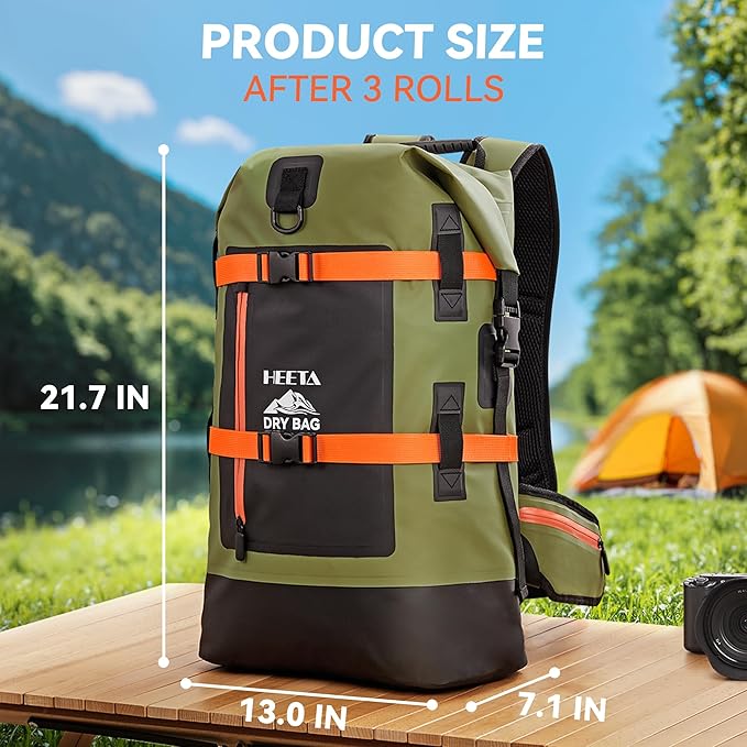 HEETA Dry Bags Waterproof Backpack 40L for Men & Women, Roll Top Heavy Duty Cushioned Hiking Backpack for Kayaking Boating Paddle Boarding Fishing Travel Camping Beach Vacation Cruise Ship Essentials - Image 4