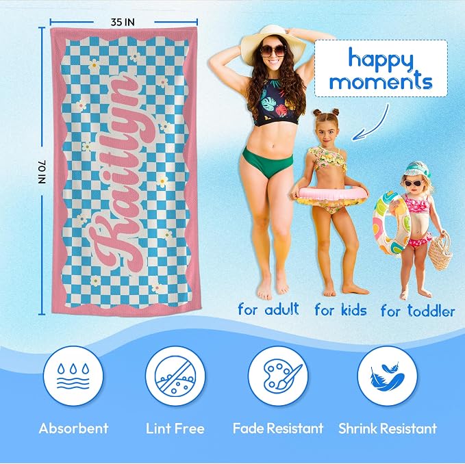 JML Personalized Beach Towel with Name, Custom Flower Beach Towel, Customized Microfiber Pool Towel, Quick Dry & Absorbent Swim Towel for Adult,Mother's Day, Birthday, Summer Holiday,Vacation - Image 3