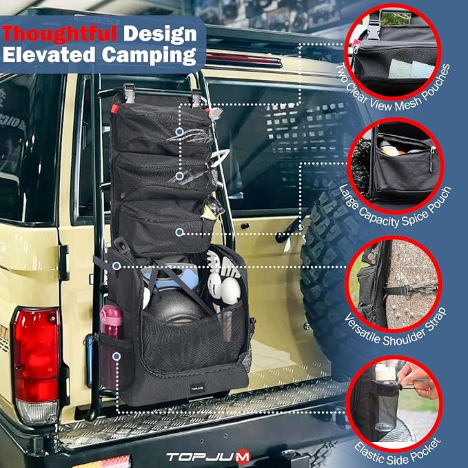 Camp Kitchen Organizer, Cooking Tools Storage Caddy Bag, Multi-Pockets, Paper Towel Holder, Portable Hanging Kitchen Caddy for Camping Utensils, Cookware & BBQ Essentials Bag Only - Image 5