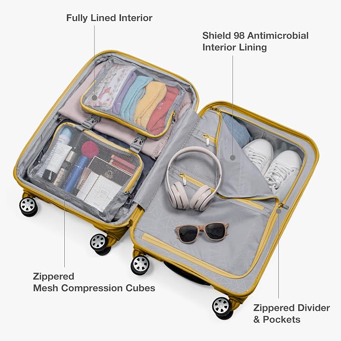 Traveler's Choice Pagosa Hardshell Expandable Luggage with Spinner Wheels, Yellow, 22-Inch Carry-on - Image 8