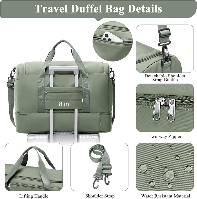 Extra Large Travel Duffel Bag, Carry-On Weekender Bags for Women Travel | Overnight Weekend Bag with Shoes Compartment for Travel Business Trips Sport Hospital, Toiletry Bag Included - Image 6