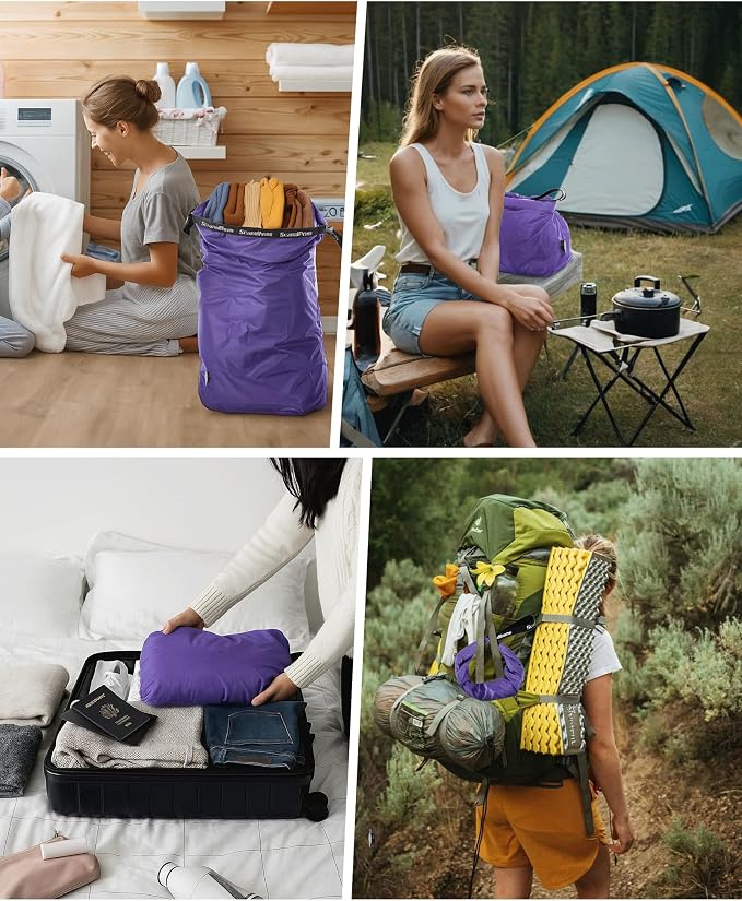 Travel Laundry Bag, Pump-free Vacuum Compression Dirty Clothes Bag, Medium Reusable Waterproof & Washable Laundry Bag, Wet and Dry Bag, Ideal for Suitcases, Laundromats (1 Pack) Purple - Image 6