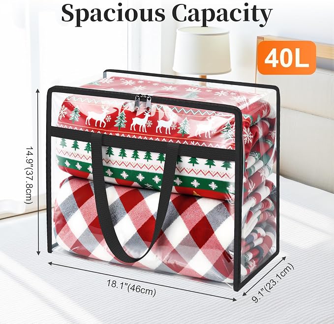 SpaceTrove Clear Clothes Storage Bags, 6 Pack Closet Organizers and Under Bed Storage Containers, Foldable Moving Bags with Zippers for Comforter, Blanket, Bedding, Duvet, PVC Packing Bags 40L - Image 3