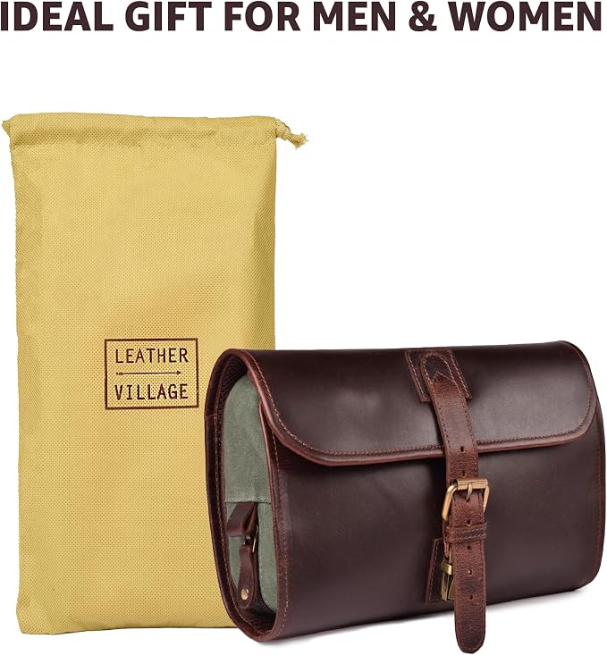 LEATHER VILLAGE Hanging Genuine Leather Toiletry Bag for Men & Women with Waterproof Lining – Handcrafted Vintage Travel Dopp Kit, Shaving Organizer & Shower Bathroom Essentials Case - Cherry - Image 5