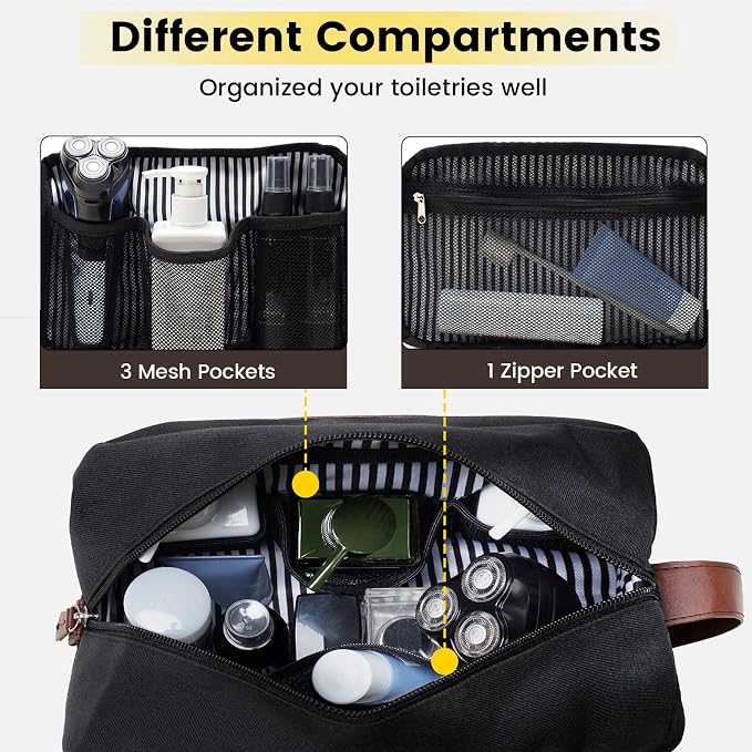 Vorspack Toiletry Bag for Men - Water Resistant Travel Bag for Toiletries, Accessories, Travel Essentials, Gifts - Black - Image 3